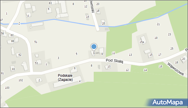 Zagacie, Pod Skałą, 7, mapa Zagacie