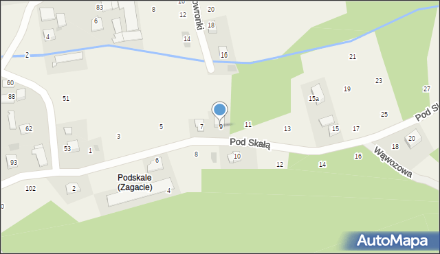 Zagacie, Pod Skałą, 9, mapa Zagacie