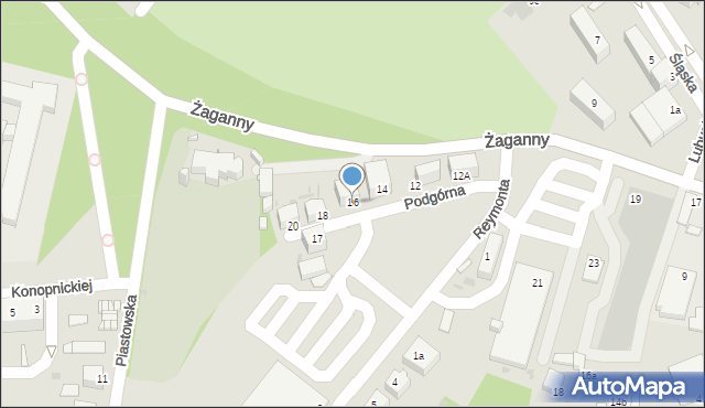 Żagań, Podgórna, 16, mapa Żagań