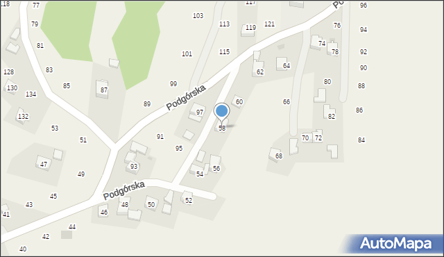 Zakliczyn, Podgórska, 58, mapa Zakliczyn