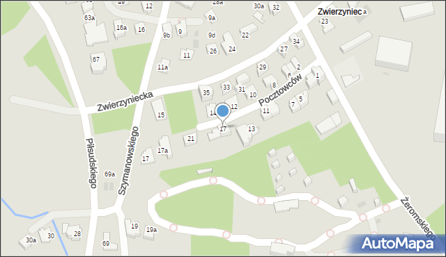 Zakopane, Pocztowców, 17, mapa Zakopanego