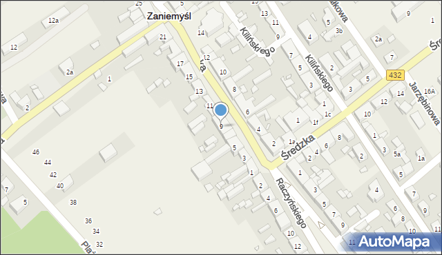 Zaniemyśl, Poznańska, 9, mapa Zaniemyśl