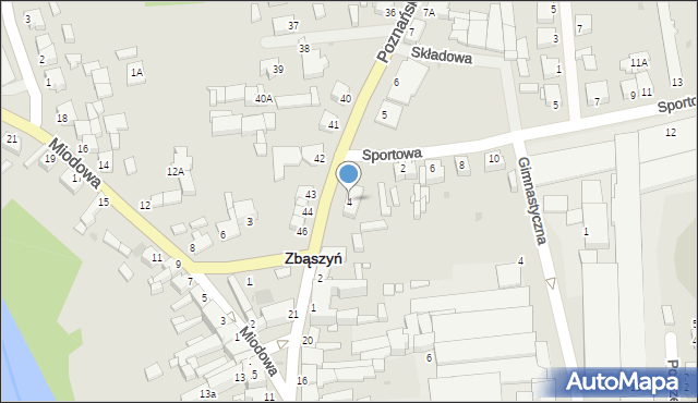 Zbąszyń, Poznańska, 4, mapa Zbąszyń