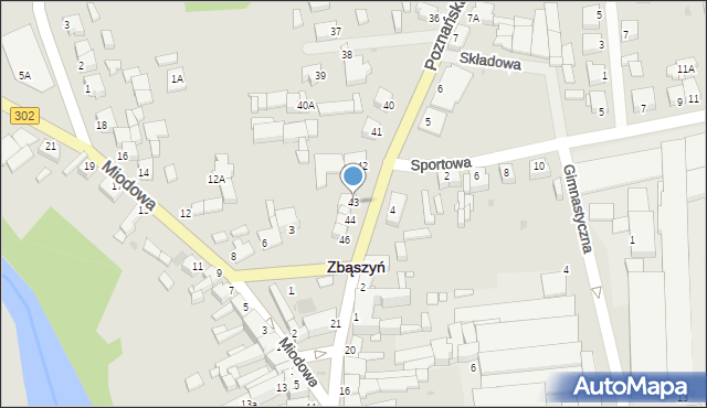 Zbąszyń, Poznańska, 43, mapa Zbąszyń