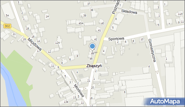 Zbąszyń, Poznańska, 44, mapa Zbąszyń