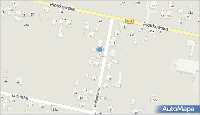 Zelów, Południowa, 1, mapa Zelów