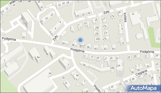 Zielona Góra, Podgórna, 32, mapa Zielona Góra