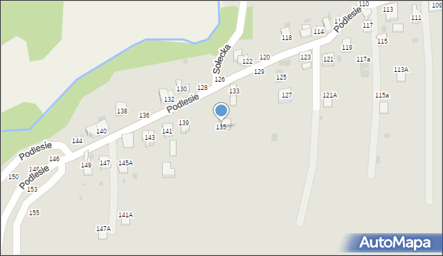 Żywiec, Podlesie, 135, mapa Żywiec