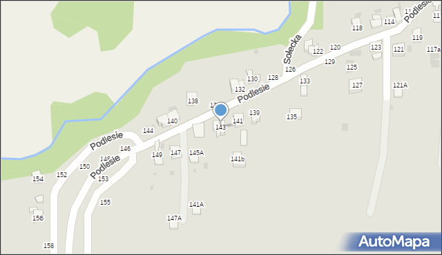 Żywiec, Podlesie, 143, mapa Żywiec