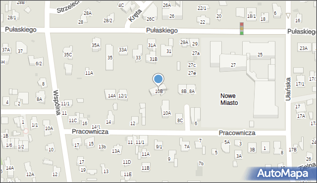 Białystok, Pracownicza, 10B, mapa Białegostoku