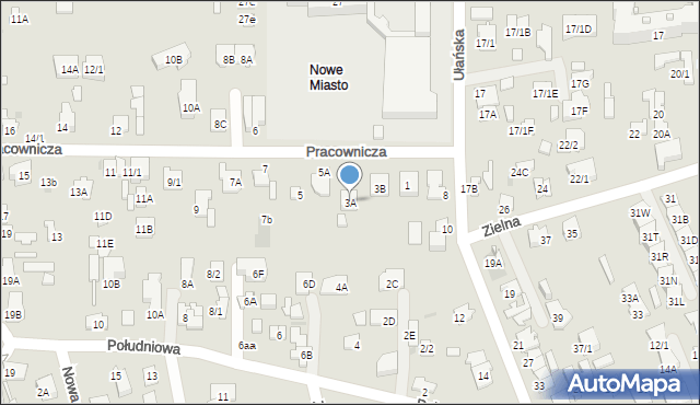 Białystok, Pracownicza, 3A, mapa Białegostoku