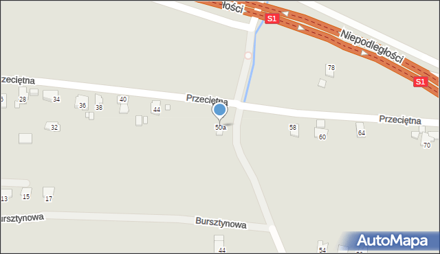 Bielsko-Biała, Przeciętna, 50a, mapa Bielsko-Białej