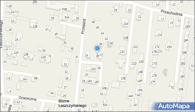 Blizne Łaszczyńskiego, Przejazd, 26, mapa Blizne Łaszczyńskiego