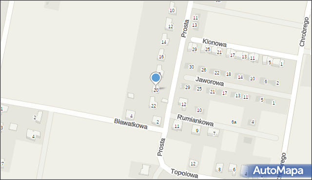 Brzezina, Prosta, 20, mapa Brzezina