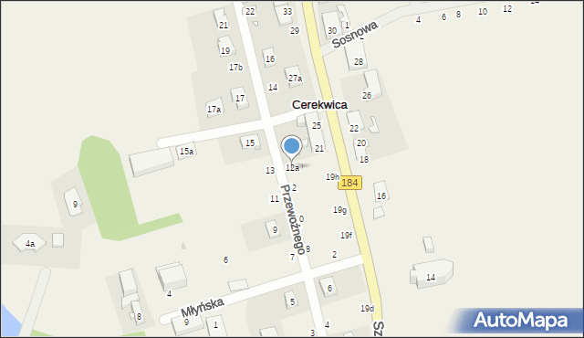 Cerekwica, Przewoźnego Jakuba, ks., 12a, mapa Cerekwica