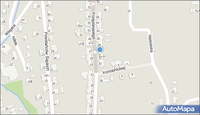 Cieszyn, Przepilińskiego Hieronima, 32, mapa Cieszyna