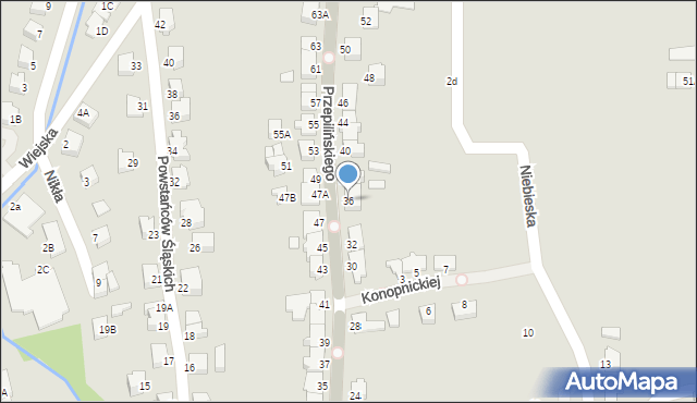 Cieszyn, Przepilińskiego Hieronima, 36, mapa Cieszyna