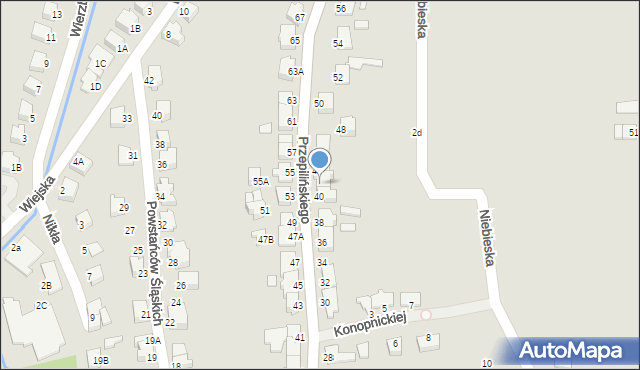 Cieszyn, Przepilińskiego Hieronima, 42, mapa Cieszyna