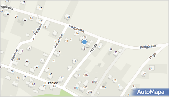 Czaniec, Prosta, 5, mapa Czaniec