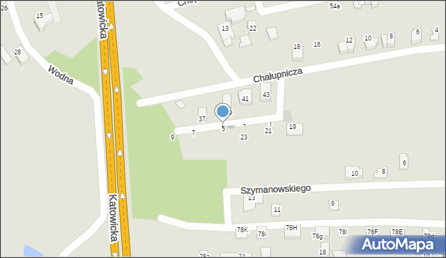 Czechowice-Dziedzice, Pracowita, 5, mapa Czechowic-Dziedzic