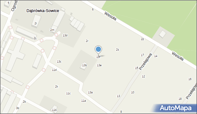 Dąbrówka-Sowice, Przełajowa, 13f, mapa Dąbrówka-Sowice