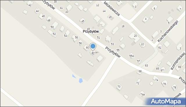 Gorzyce, Przybyłów, 62, mapa Gorzyce