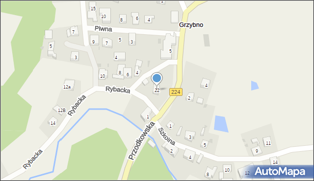 Grzybno, Przodkowska, 22, mapa Grzybno