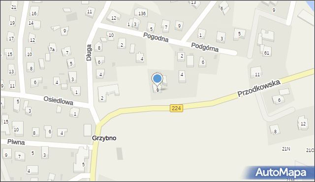 Grzybno, Przodkowska, 9, mapa Grzybno