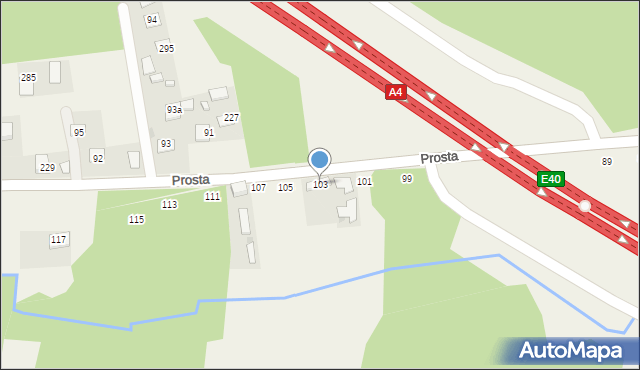 Jasień, Prosta, 103, mapa Jasień
