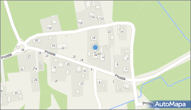 Jasień, Prosta, 14, mapa Jasień