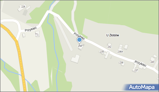 Jordanów, Przykiec, 234, mapa Jordanów