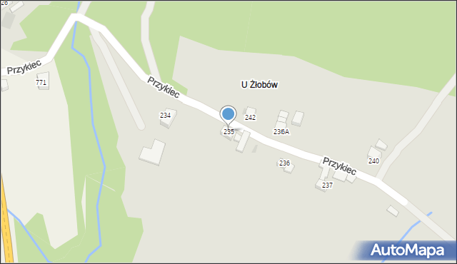 Jordanów, Przykiec, 235, mapa Jordanów