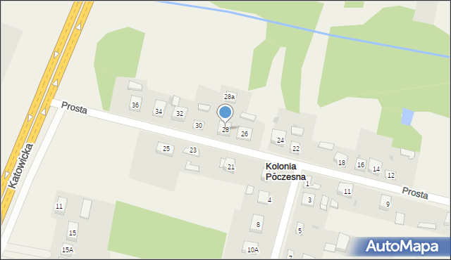 Kolonia Poczesna, Prosta, 28, mapa Kolonia Poczesna