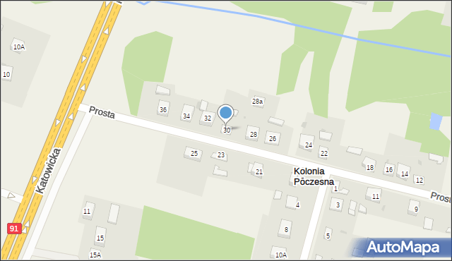 Kolonia Poczesna, Prosta, 30, mapa Kolonia Poczesna