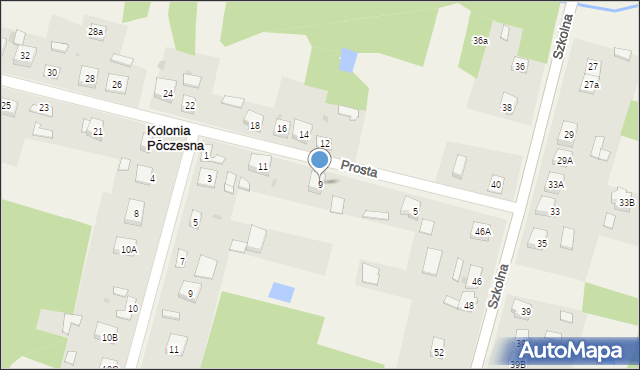 Kolonia Poczesna, Prosta, 9, mapa Kolonia Poczesna