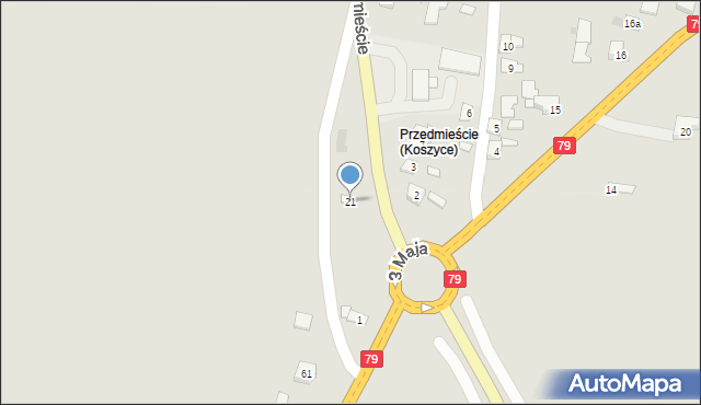 Koszyce, Przedmieście, 21, mapa Koszyce