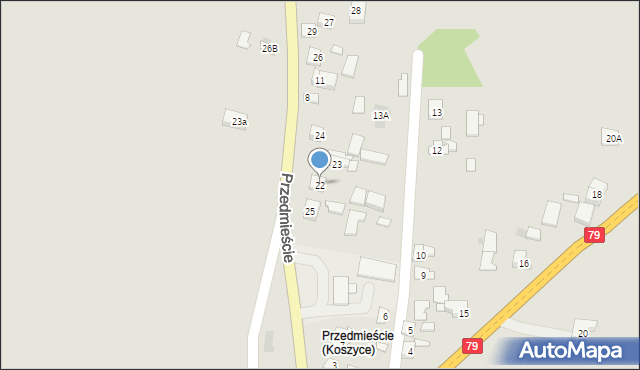 Koszyce, Przedmieście, 22, mapa Koszyce