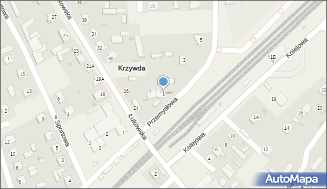 Krzywda, Przemysłowa, 1, mapa Krzywda