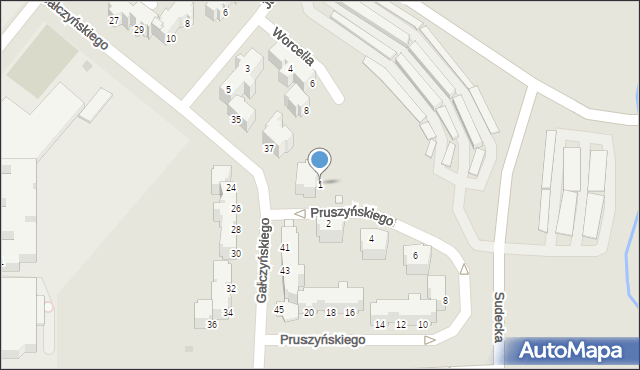 Legnica, Pruszyńskiego Ksawerego, 1, mapa Legnicy