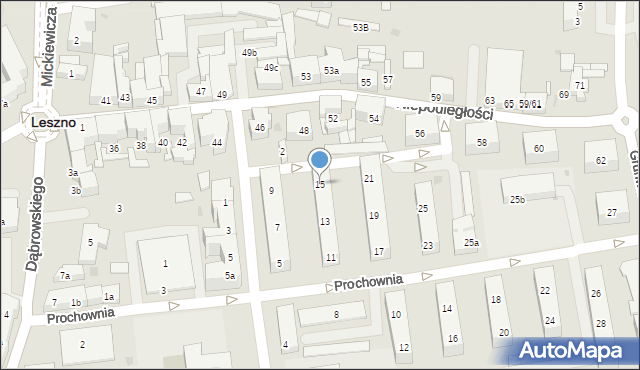 Leszno, Prochownia, 15, mapa Leszno