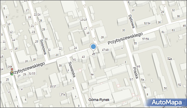 Łódź, Przybyszewskiego Stanisława, 45, mapa Łodzi