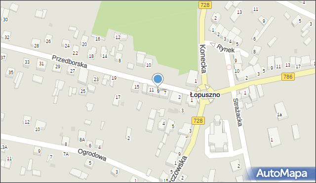 Łopuszno, Przedborska, 9, mapa Łopuszno