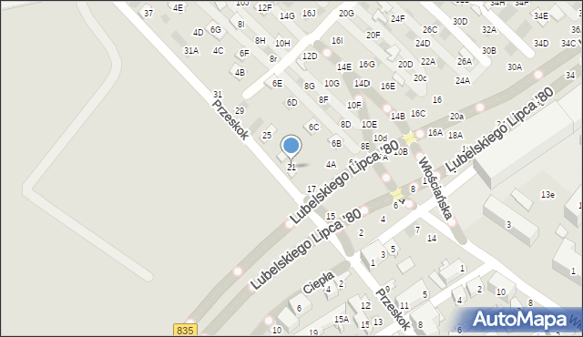 Lublin, Przeskok, 21, mapa Lublina