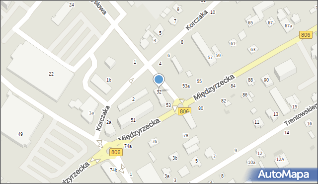 Łuków, Przemysłowa, 32, mapa Łuków