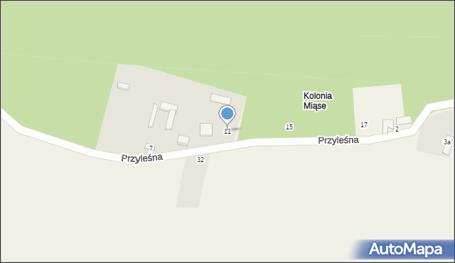 Miąse, Przyleśna, 11, mapa Miąse