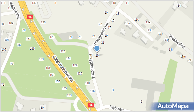 Modlnica, Przygraniczna, 25, mapa Modlnica