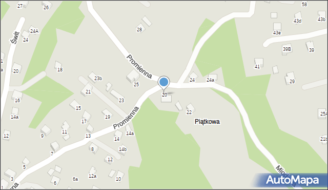 Nowy Sącz, Promienna, 20, mapa Nowego Sącza