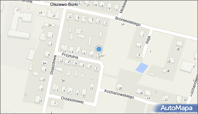 Olszewo-Borki, Przytulna, 1, mapa Olszewo-Borki