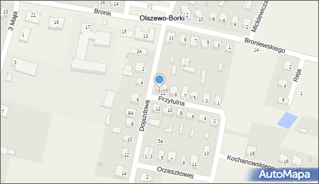 Olszewo-Borki, Przytulna, 13, mapa Olszewo-Borki