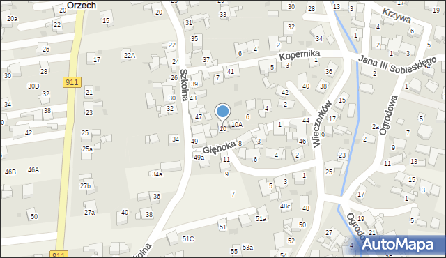 Orzech, Prusa, 10, mapa Orzech